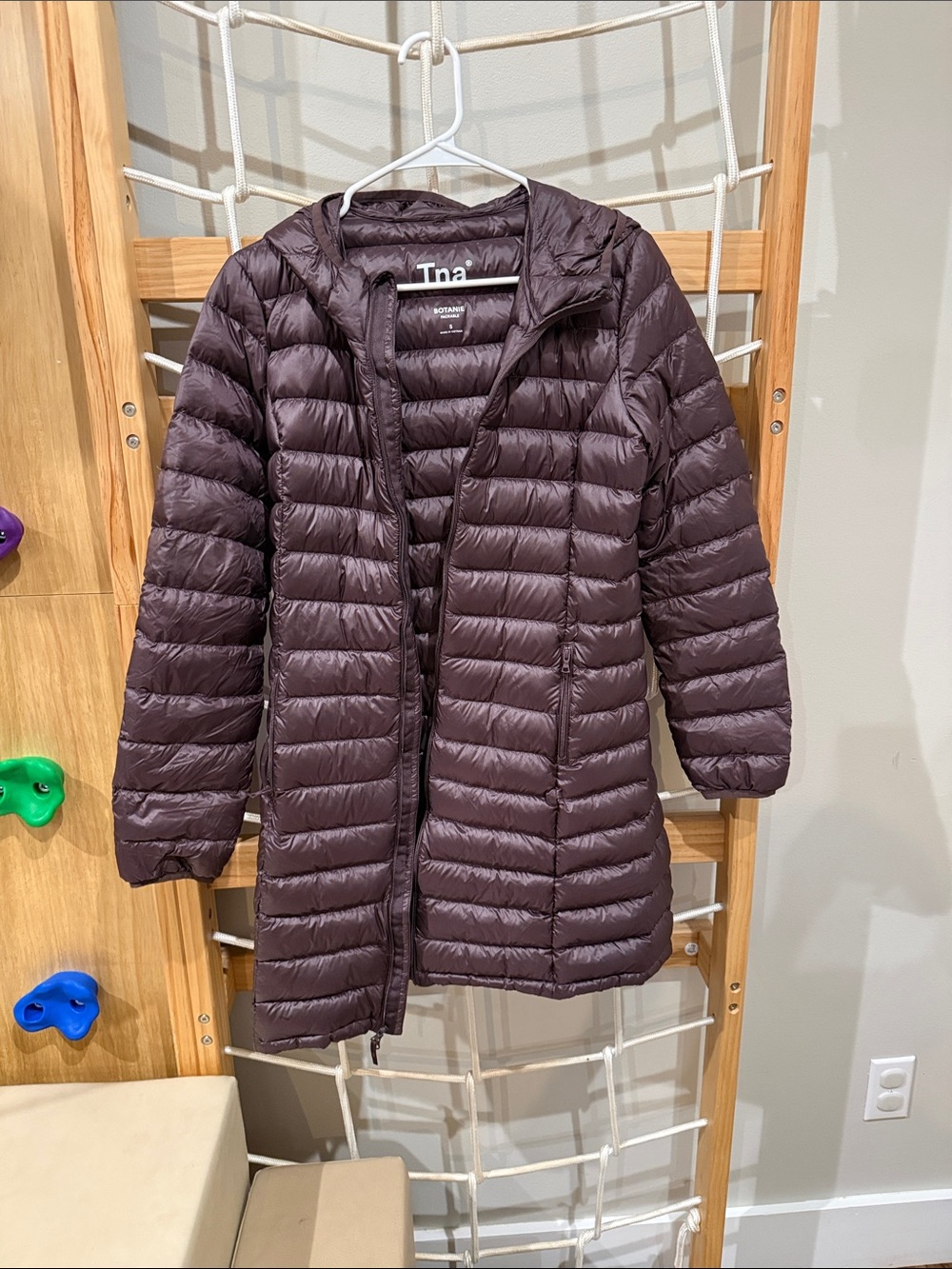 TNA Women's Long Puffer Coat in Deep Plum
